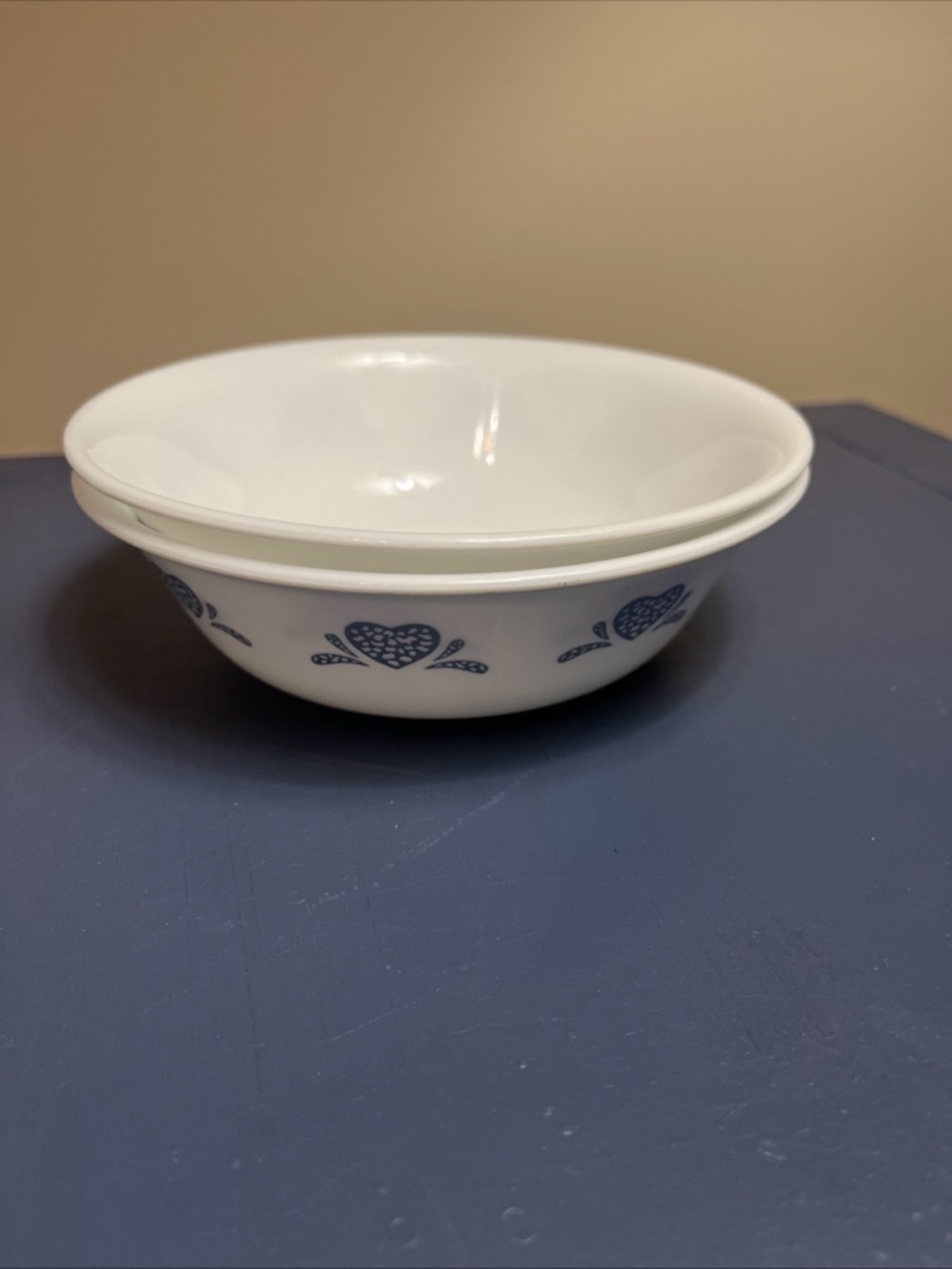 Set Of 2 VTG Corning Corelle  BLUE HEARTS  6 1/4" Soup/cereal Bowls